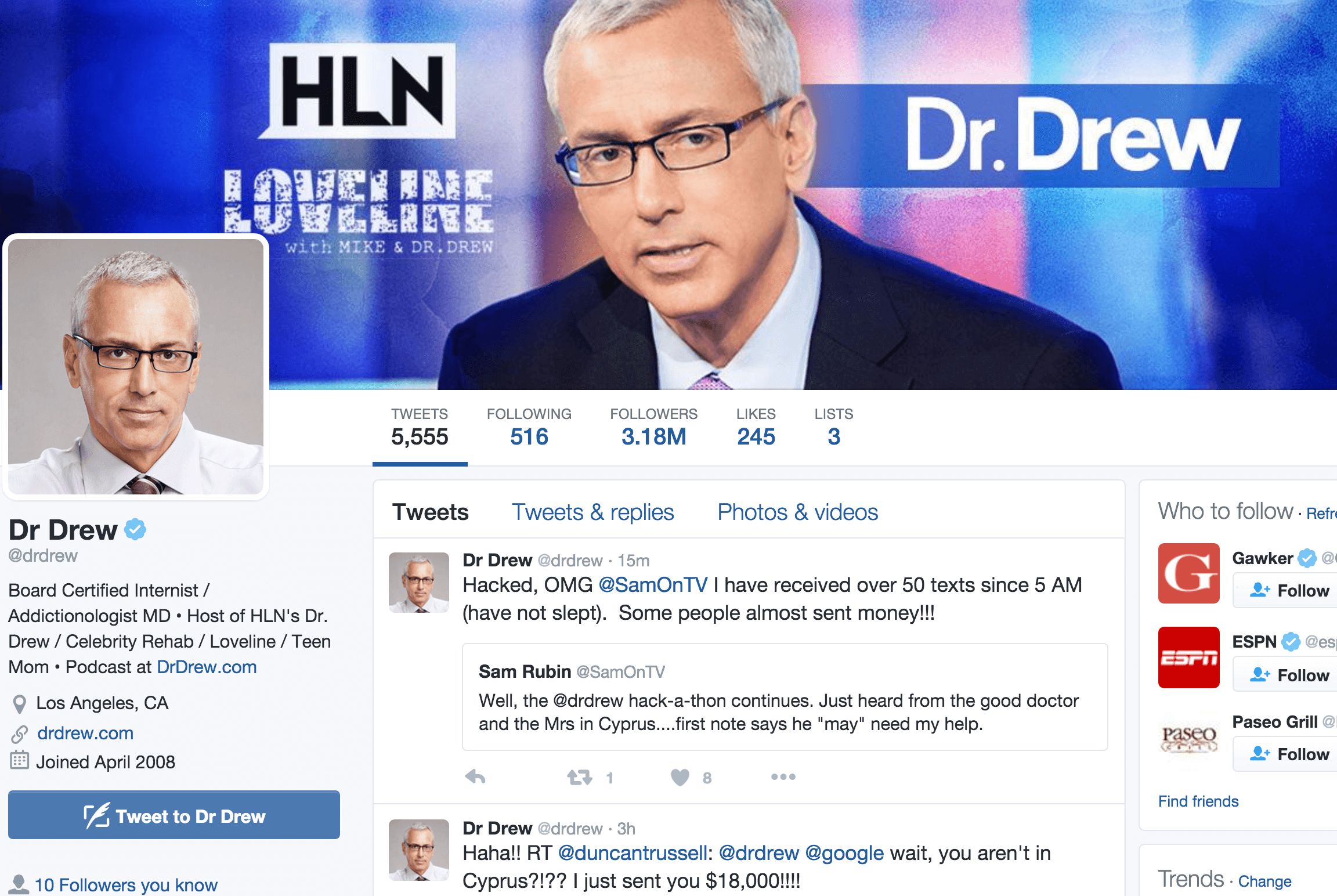 Hacked: No, Dr. Drew doesn’t need your money