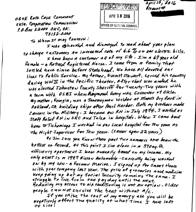 Letter to OG&E
