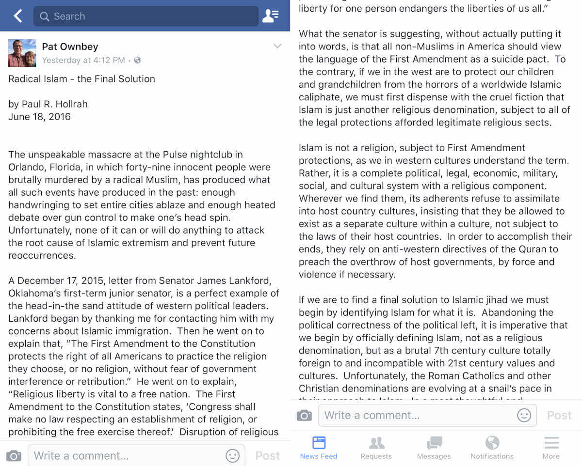 Legislator unsure if First Amendment should cover Islam