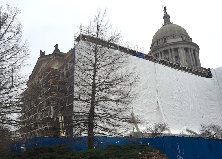 Citing safety, OMES prohibits projecting artwork on Capitol tarps