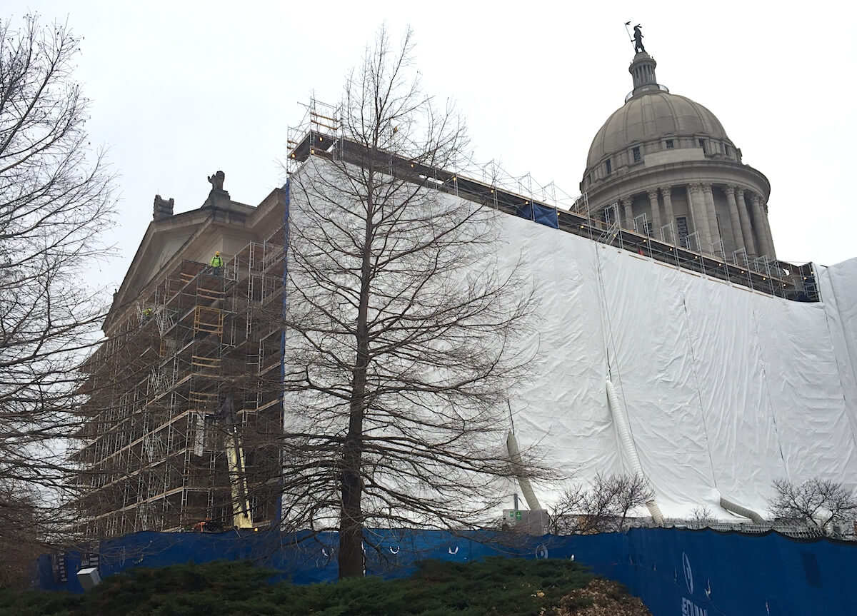 Citing safety, OMES prohibits projecting artwork on Capitol tarps