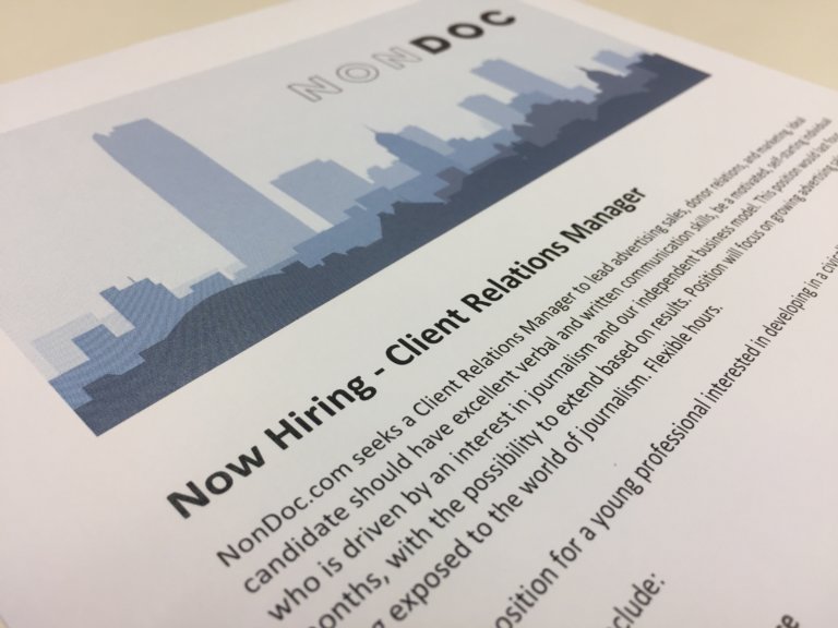 Now hiring: NonDoc seeks client relations manager
