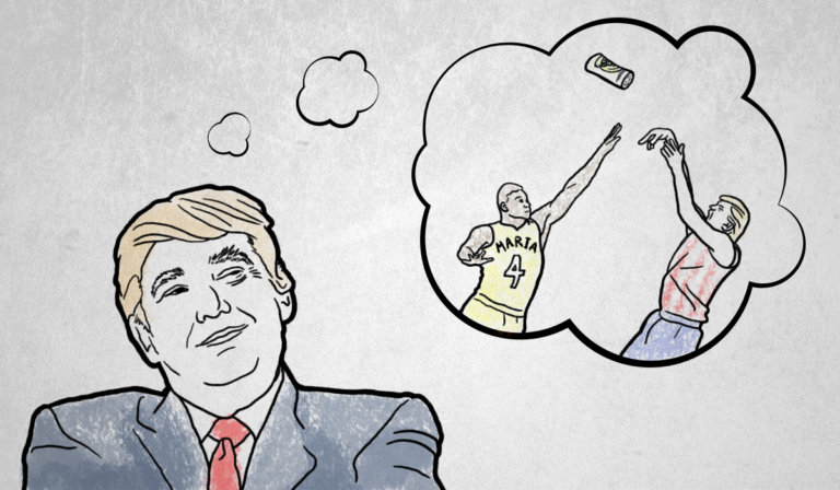 Trump fadeaway jumper topples Hurricane Maria