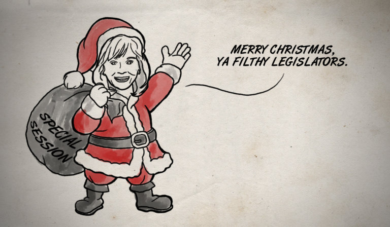 Playing Santa, Mary Fallin hands out lumps of coal