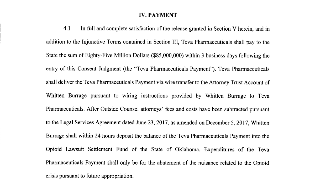 Settlement: Teva to pay $85 million, not promote opioids until 2027