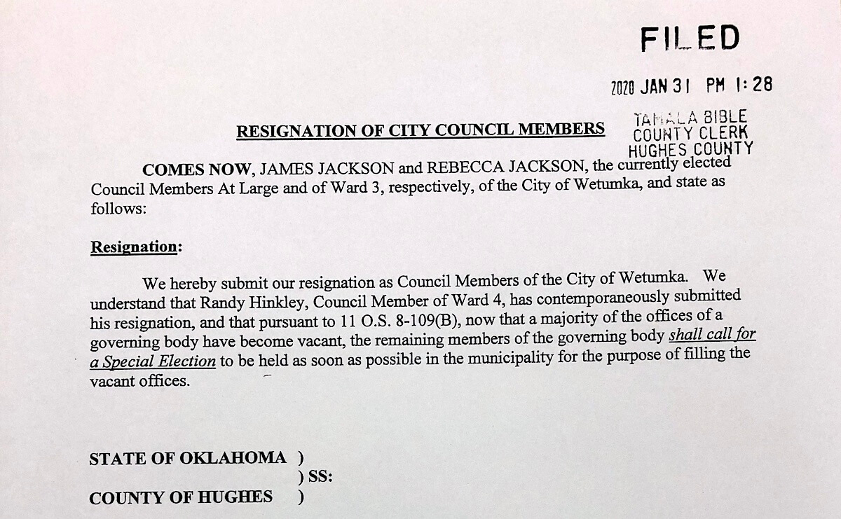Paperwork filed: Three Wetumka council members resign