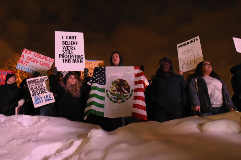 30-degree weather not enough to hold back Trump rally protesters in Iowa