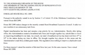 Stitt vetoes bills on broadband council, agency fees, abstractors and vision screening Stitt vetoes