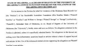 ‘Inflammatory assertions’: Read OU’s answer to NonDoc’s lawsuit OU answer