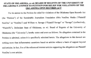 ‘Inflammatory assertions’: Read OU’s answer to NonDoc’s lawsuit OU answer