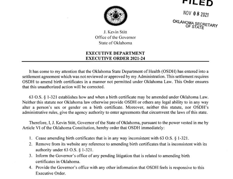 Stitt issues executive order on amending birth certificates