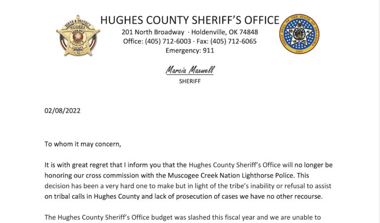 ‘Just a mess’: Hughes County sheriff ends agreement with Muscogee Nation