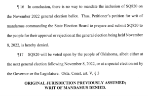 Court denies request to allow SQ 820 on Oklahoma’s November ballot SQ 820