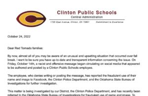 Allegedly fake message from Clinton Public Schools teacher draws protective order, HB 1775 complaint clinton public schools