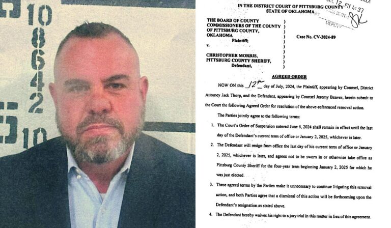 Despite reelection, charged Pittsburg County Sheriff Chris Morris agrees to resign