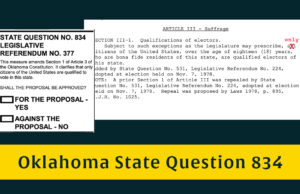 State Question 834: One-word change debated as noncitizens already ineligible to vote Oklahoma State Question 833