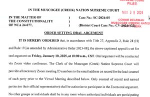 Muscogee Supreme Court: Freedman case spurs powers dispute over special justice law special justice law