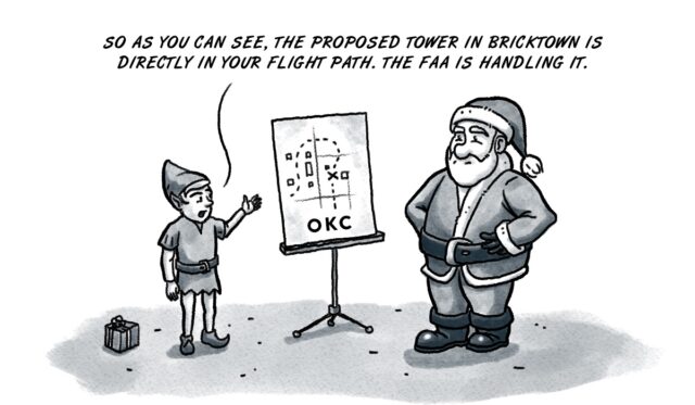 Bricktown tower, Santa Claus, FAA
