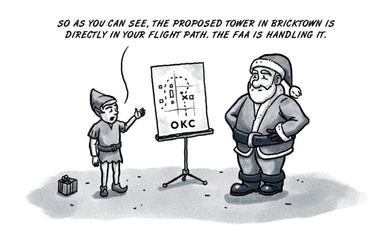 Santa Claus coming to town before Bricktown tower
