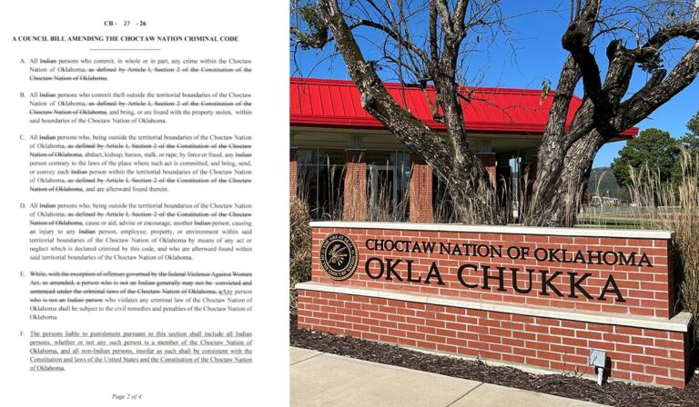 Choctaw Nation revises criminal code to note limited jurisdiction over non-Indians