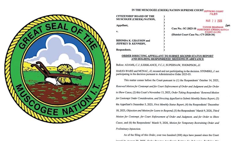 Muscogee Supreme Court orders second status report on Freedmen citizenship