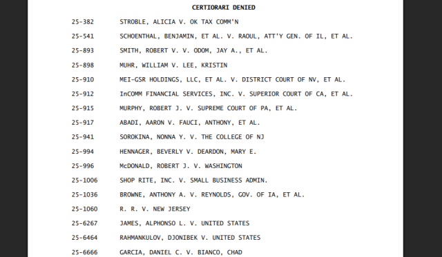 SCOTUS denies Stroble petition SCOTUS Stroble petition denied